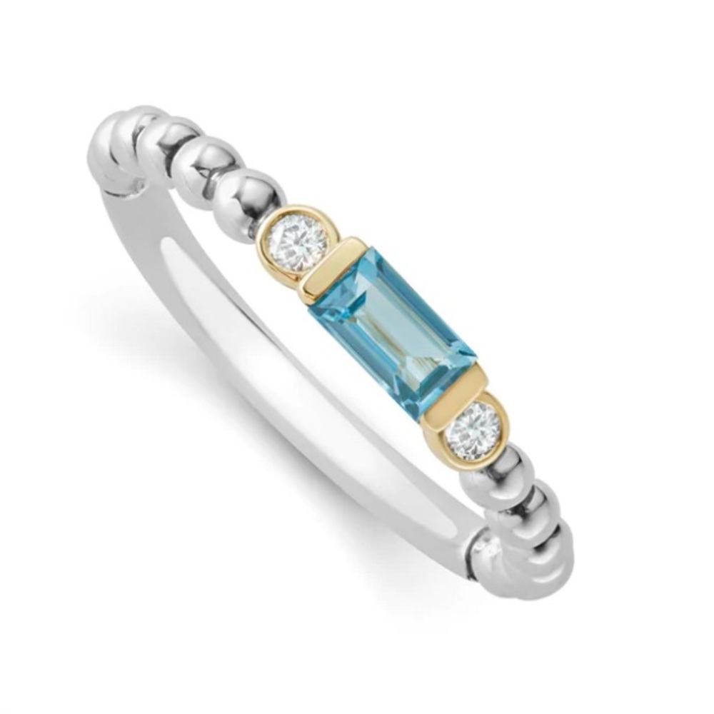 LAGOS CAVIAR SWISS BLUE TOPAZ STACKING RING WITH DIAMONDS